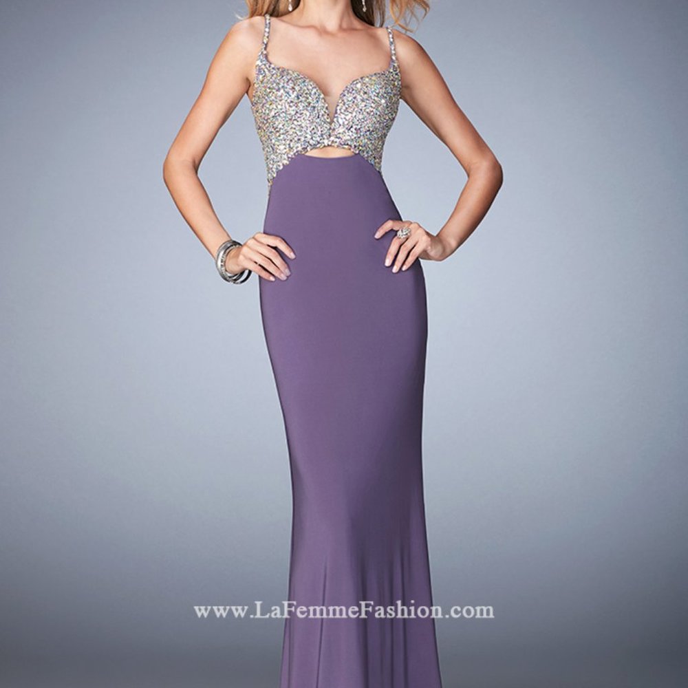 NWT 21968 Gem Encrusted Long Jersey Prom Gown
